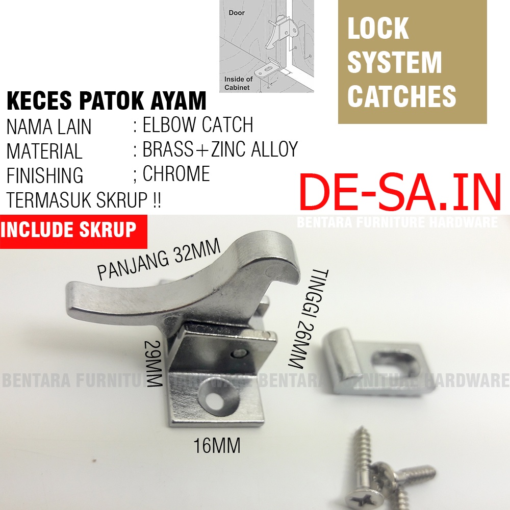 Keces Patok Ayam Chrome - High Quality Elbow Catches