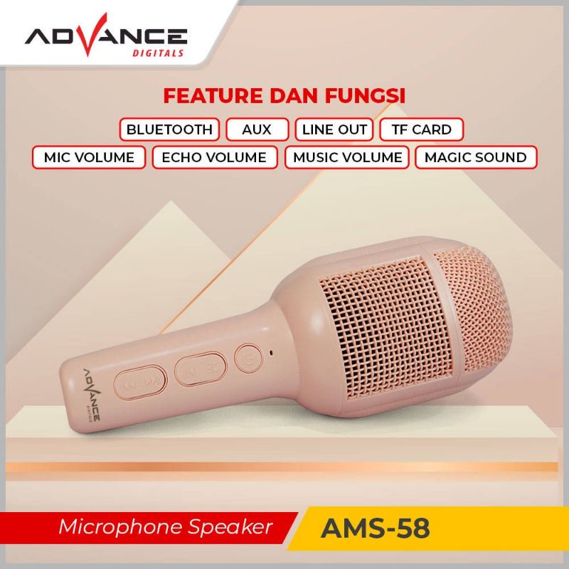 Advance Mic Bluetooth Karaoke Microphone Advance AMS-58 Speaker Bluetooth Wireless Pengubah Suara Mikropon Wireless Smule Speaker Portable