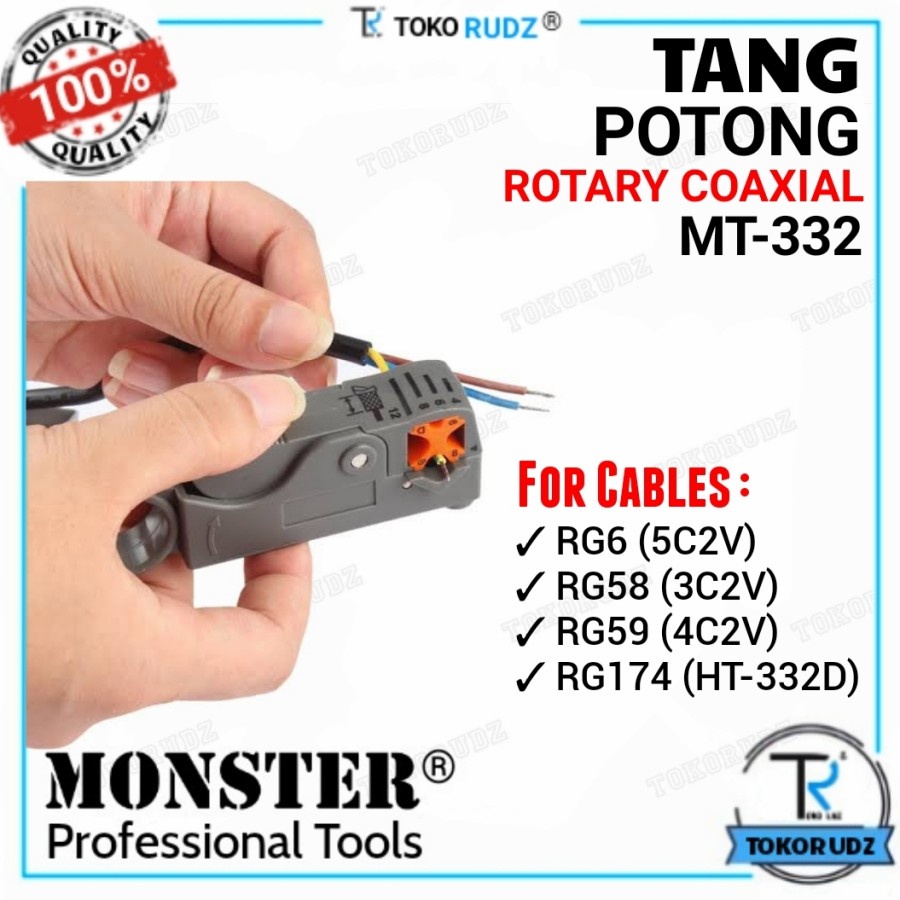 Tang Potong Kupas Kabel RG6 RG58 RG59 Coaxial Rotary Cable Cutter MONSTER MT332