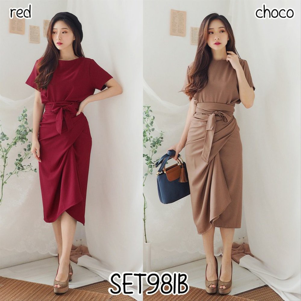 SET981B BAJU SETELAN ROK WANITA PENDEK POLOS CANTIK MURAH