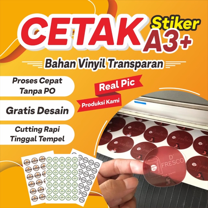 

CETAK STIKER VINYL TRANSPARAN A3+ / LABEL MINUMAN / MAKANAN / SKINCARE BAHAN VINIL [TERMURAH]