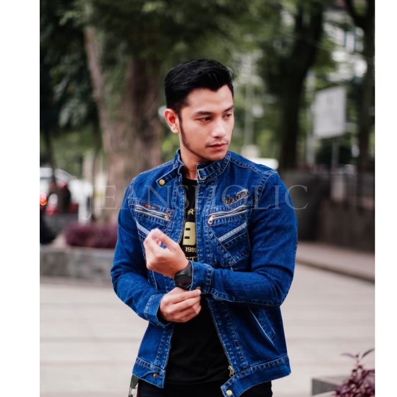 TBJ01 DARK BLUE - TOURING JAKET JEANS THE BERY REGULER, JAKET JEANS COWOK PREMIUM, JAKET MOTOR PRIA 