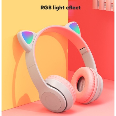 Headphone Kucing LED Headset Kucing Bluetooth Earphone Gaming Karakter Kucing Warna Warni