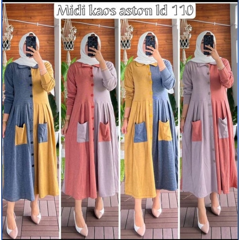 GAMIS MIDI DRESS BAHAN ASTON KAOS