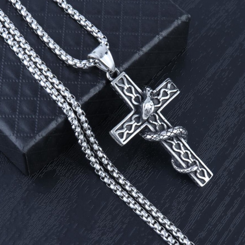 Fancyqube Kalung Liontin Bentuk Ular Bahan Stainless Steel Warna Silver Gaya Gothic Untuk Pria