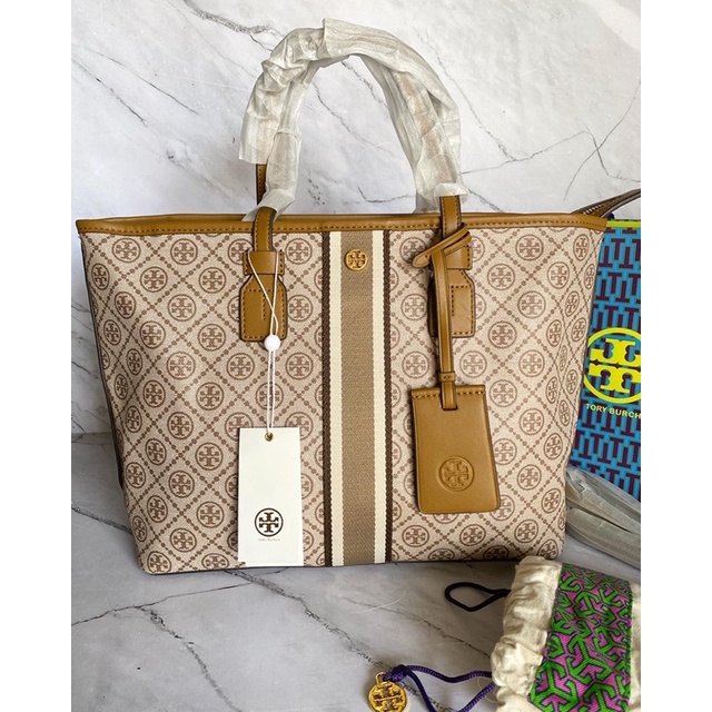 tb monogram coated canvas tote