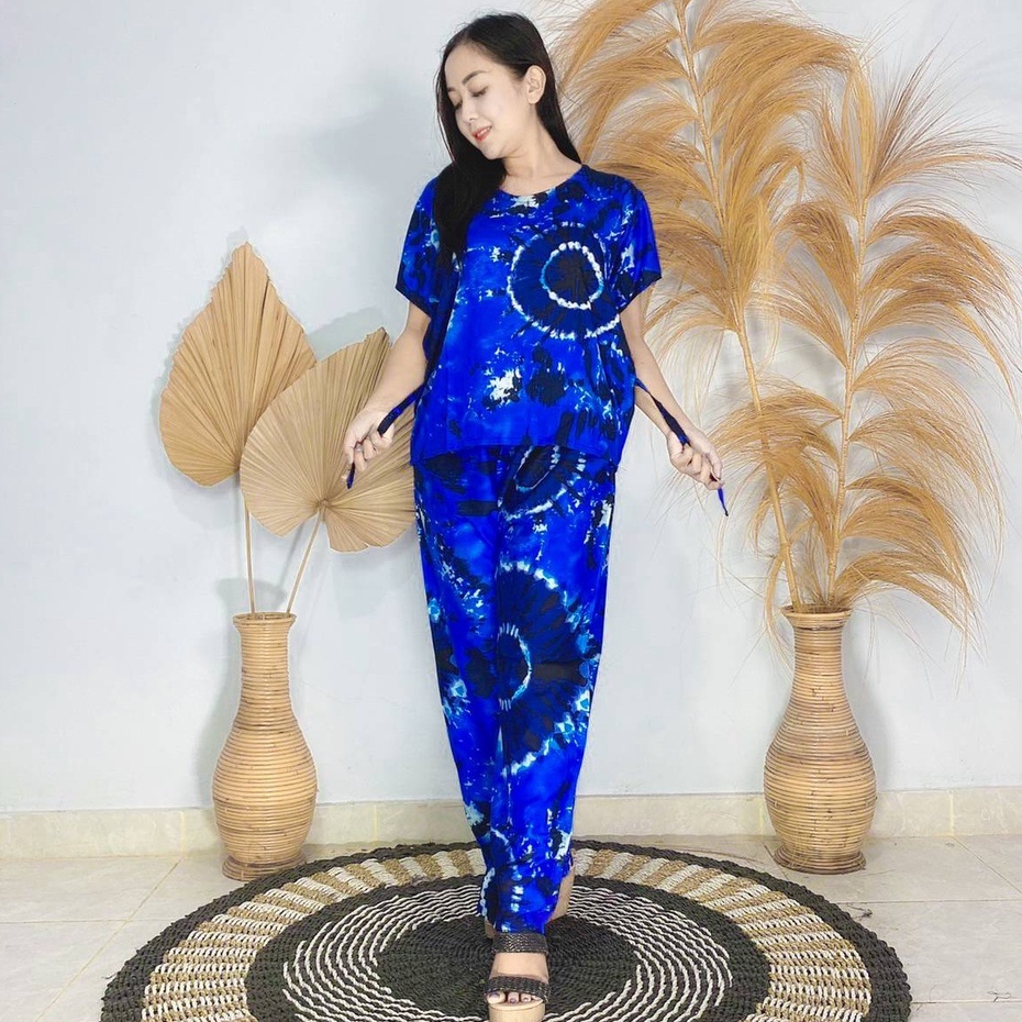 Daster Babydoll Panjang Bali-SET SUNMORI BIRU