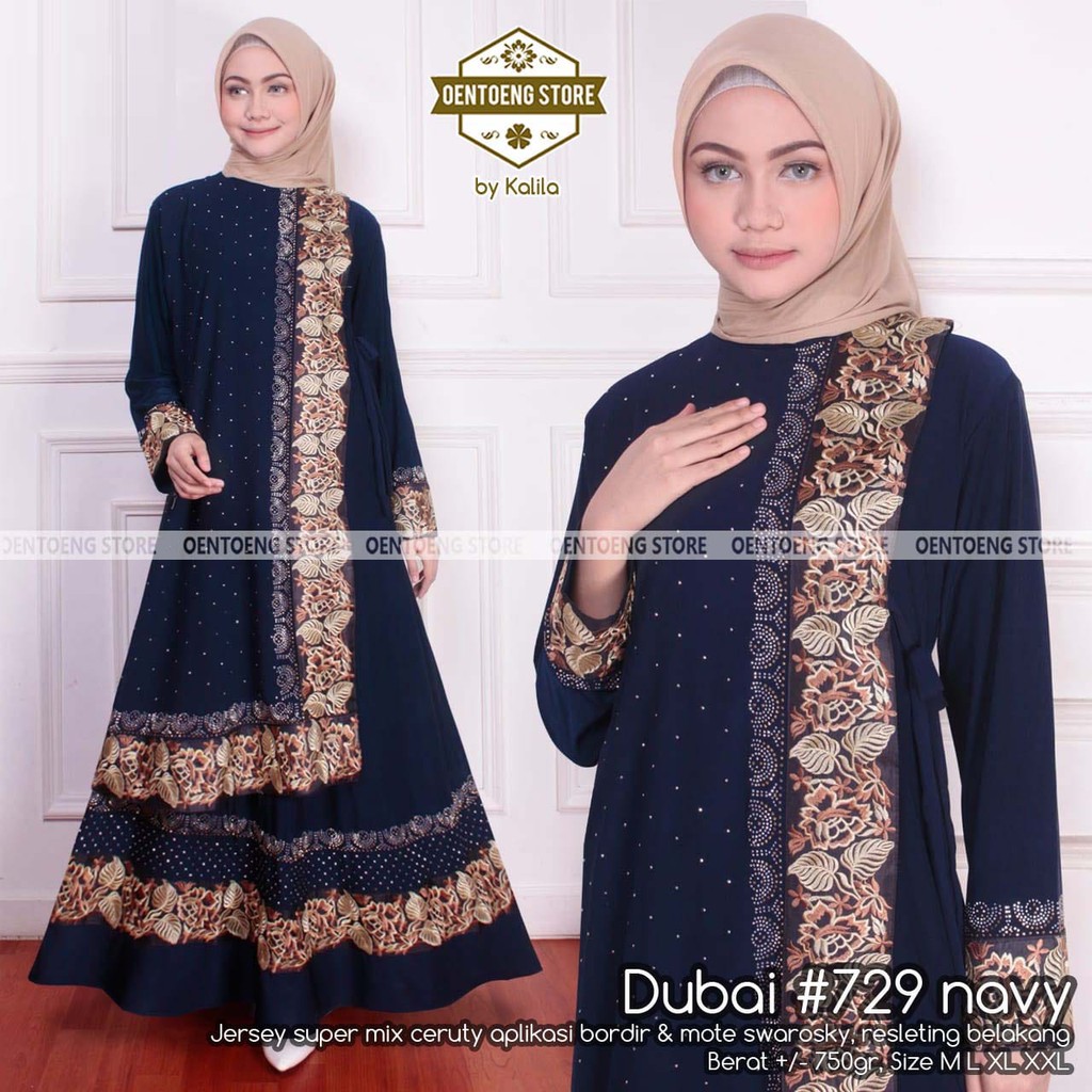 DUBAI 729 BY OENTOENG STORE / GAMIS ABAYA BAHAN JERSEY MIX CERUTY WARNA NAVY