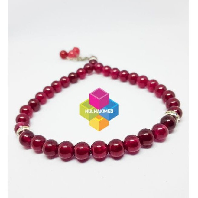 tasbih batu natural akik yaman merah 33 butir 8 mm asli