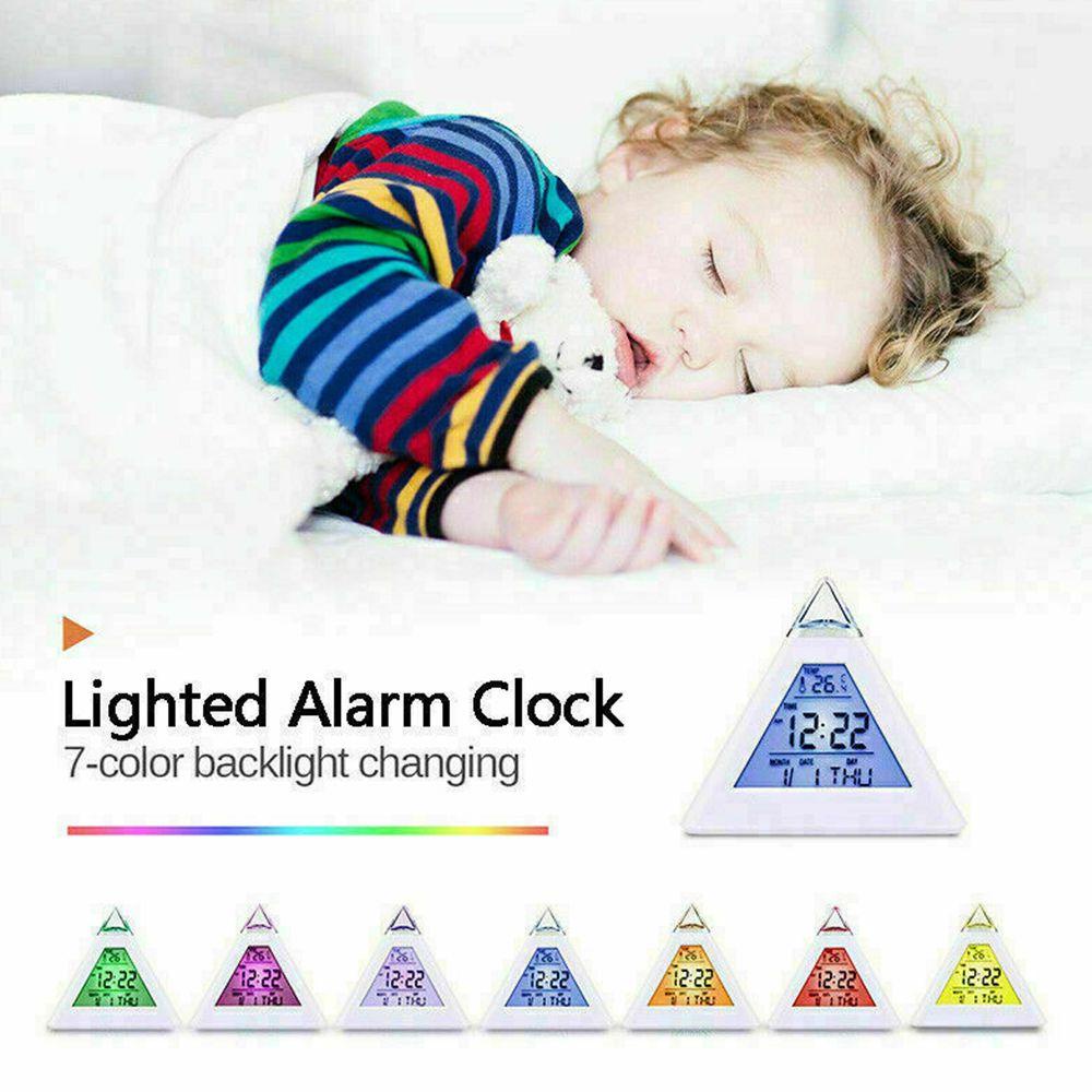 R-flower Alarm Clock LED Piramid Dengan Lampu Malam Termometer Meter