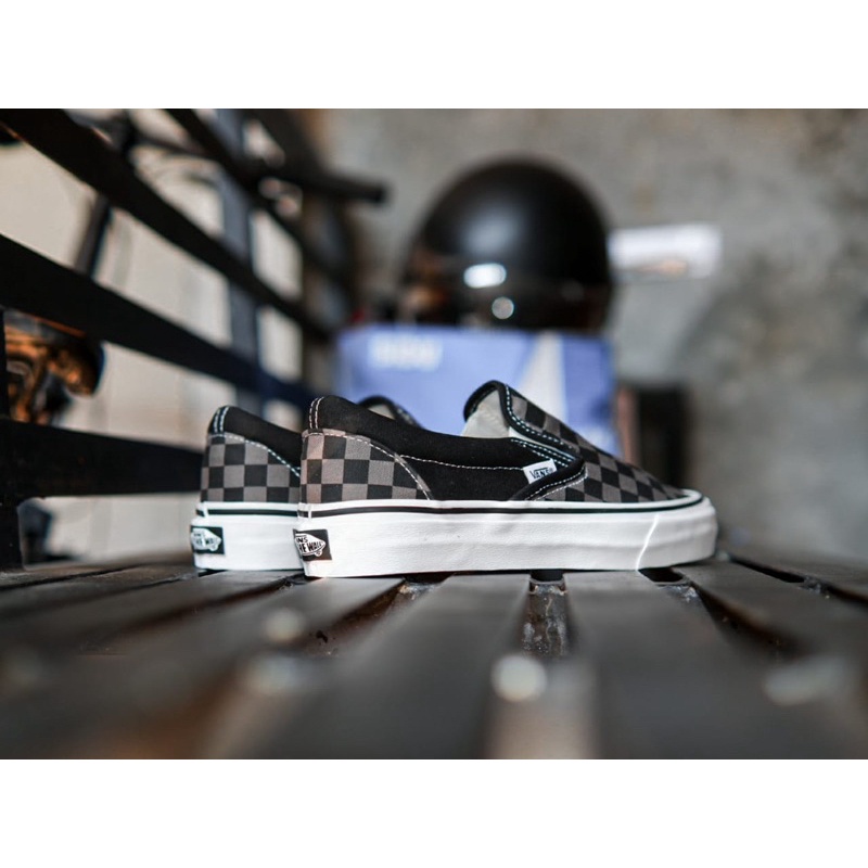 SALE DISKON! V4NS SLIP ON PEWTER CHECKERBOARD 100% ORIGINAL BNIB