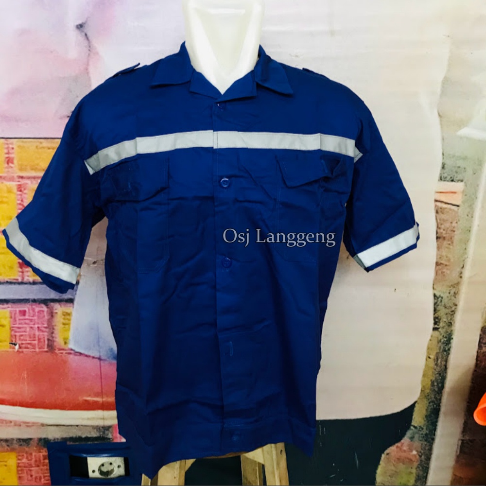 Baju Atasan Lengan Pendek Biru Bca / Baju Safety Atasan Biru Bca