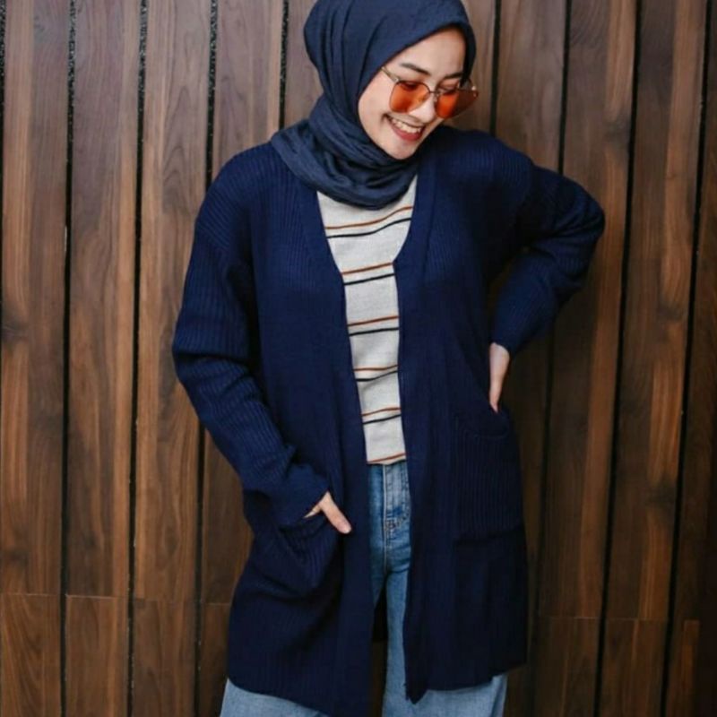 Long cardigan | Cardigan rajut panjang | Long cardy-Navy