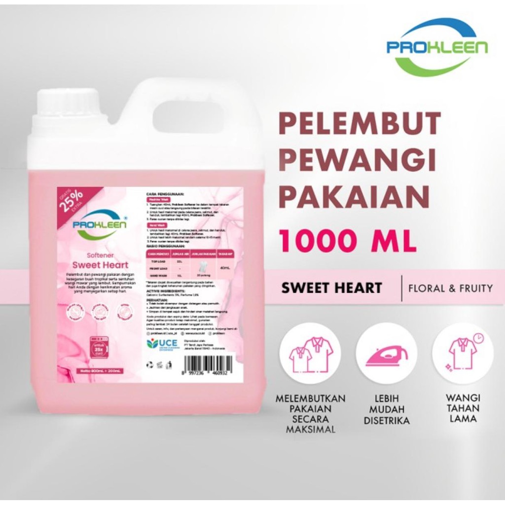 PROKLEEN Softener Pelembut Pewangi Pakaian 1 Liter &amp; 800 ML REFILL KONSENTRAT