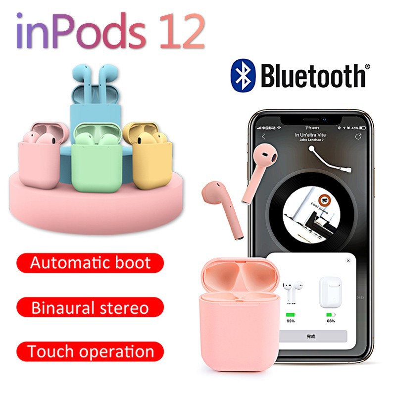 Headset Bluetooth Inpods i12 Macaron Touch Control V5.0