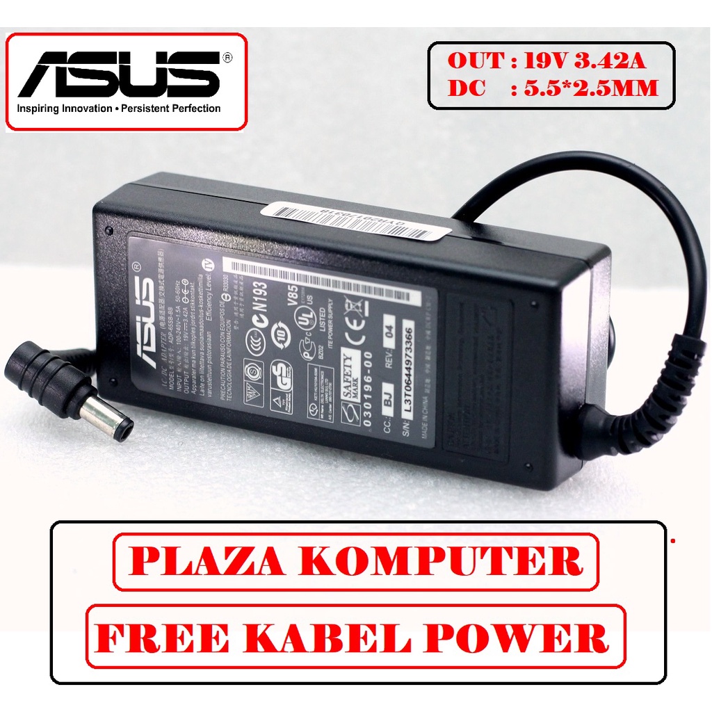 ADAPTOR LAPTOP ASUS CHARGER ORIGINAL ASUS A43 A43E A43U A43F A43S K43S - 19V 3.42A