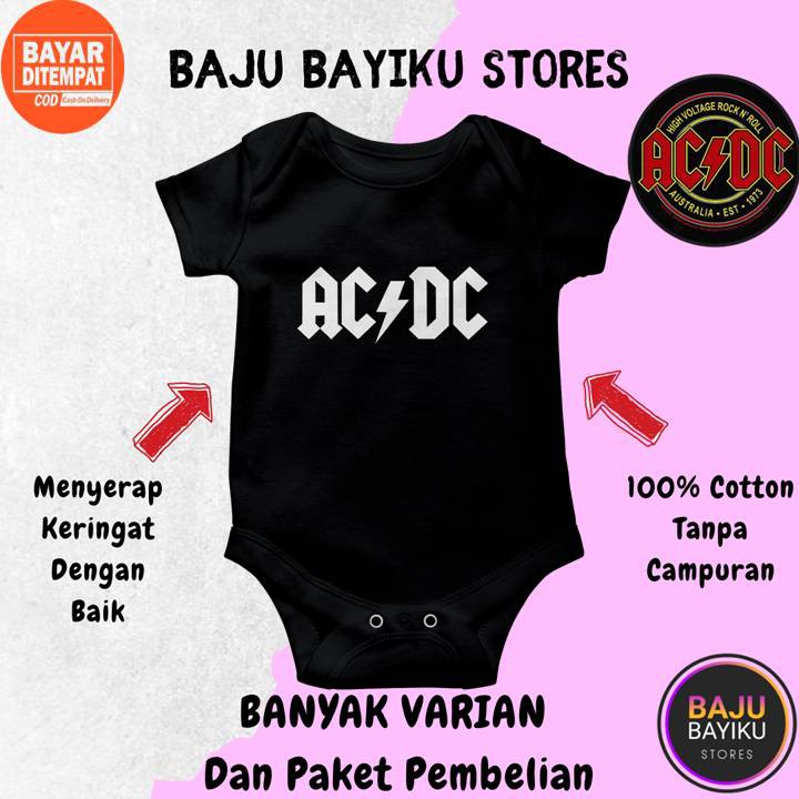 Jamper Bayi Perempuan Murah 0 6 12 Bulan Baju Jumper Bayi Laki Laki New Born Kancing Logo ACDC Keren
