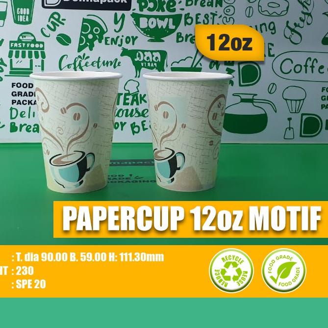 PAPER CUP 12oz MOTIF - HOT, KOPI, TEH - FOODGRADE - 50 PCS