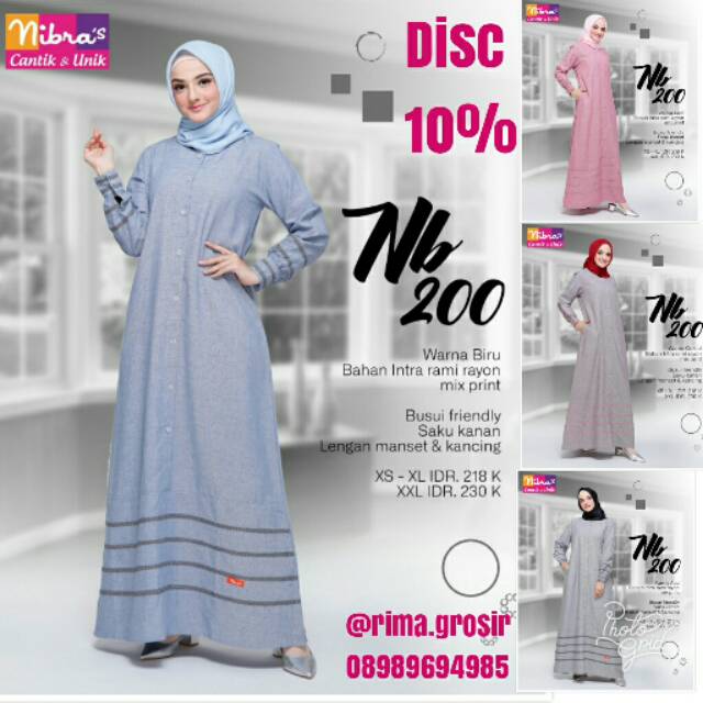 [Original] TERBARU 2019 Gamis Nibras NB 200 Dress Muslimah Intrarami Branded Pink Navy Abu Hitam