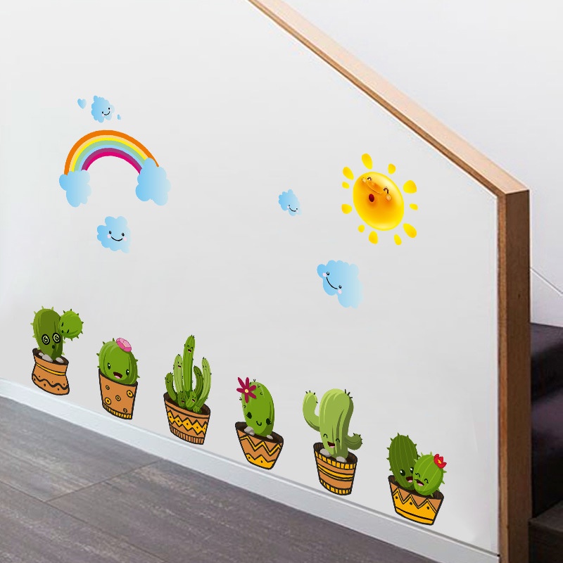 Reliza Wall Sticker Pot Garden Cactuc N Rainbow Kaktus Pelangi Stiker Dinding LDR96216