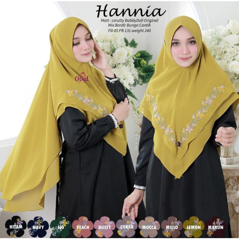 HANNIA KHIMAR BORDIR BUNGA ORIGINAL OVAL KHIMAR CERUTY BABYDOLL ORIGINAL OVAL KHIMAR CANTIK KHIMAR C