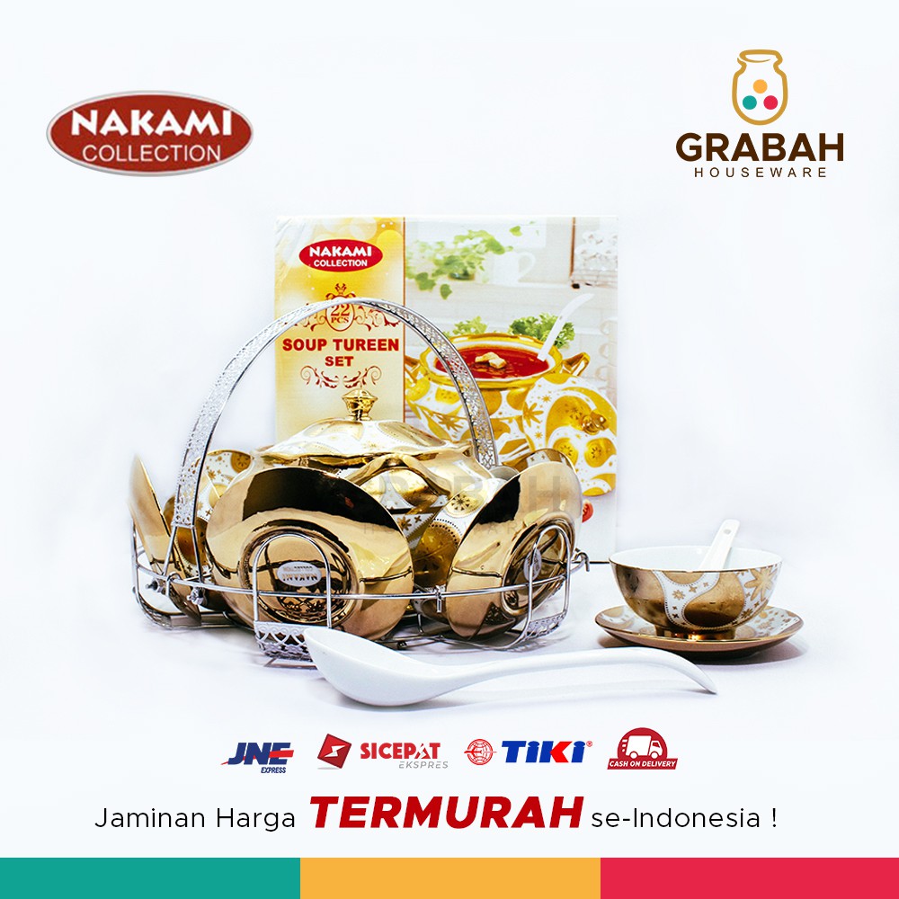 Mangkok Saji Prasmanan Set Keramik Soup Tureen Set Isi 22 pcs Nakami
