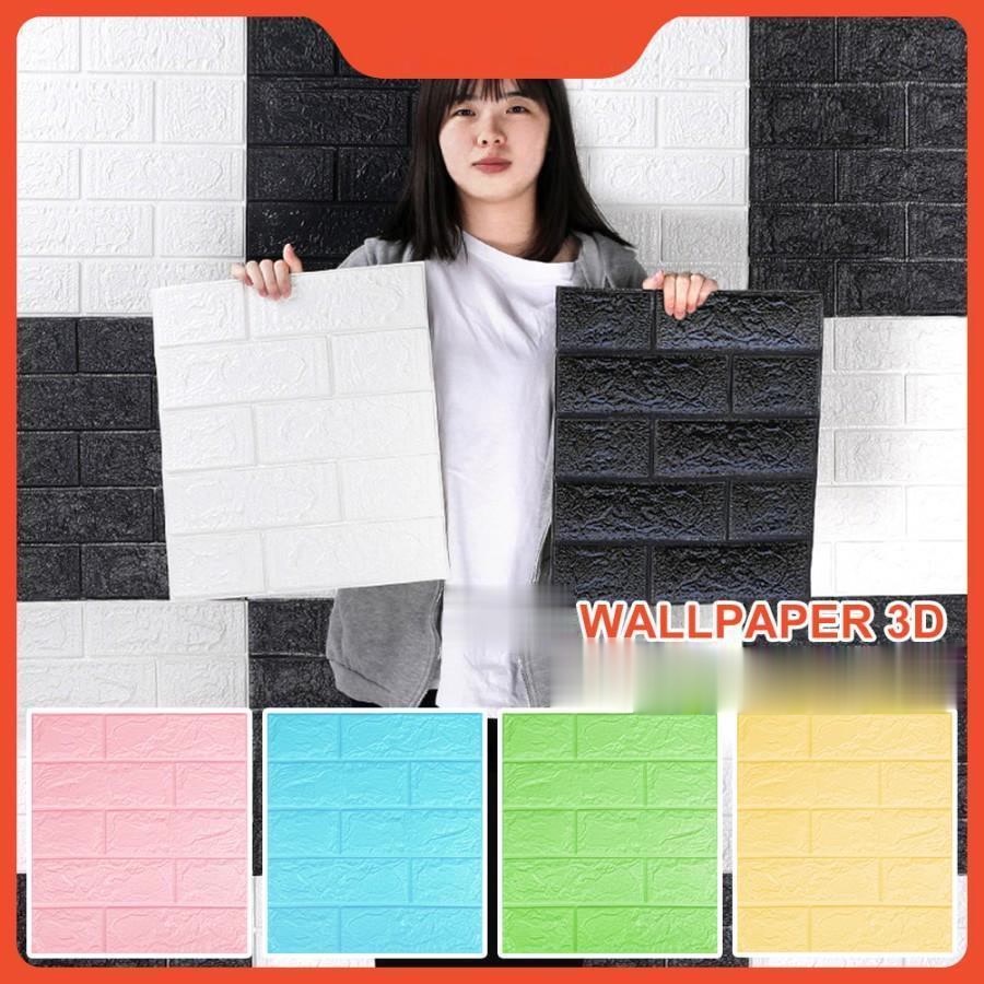 Wallpaper Stiker Dinding Batu Bata 3D Emboss Putih (Uk. 70 X 77 Cm) Wallpaper Dinding 3D Foam Batu B