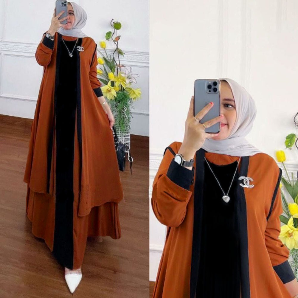 COD - Ranaya Dress 2in1 Gamis Muslim Premium Ceruty Setelan Ld 110 Fit S - XL ( Free Bros ) Kiara Maxy Maxi Gaun Polos Pesta Kondangan Wanita Modern Termurah Terlaris-1