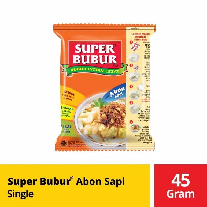 

Super Bubur Abon Sapi Single 45 Gr AYES TOSERBA