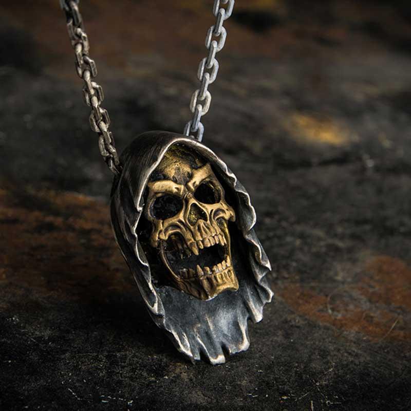 Kalung Liontin Tengkorak Bahan Metal Gaya Retro Punk Gothic Rock Untuk Pria