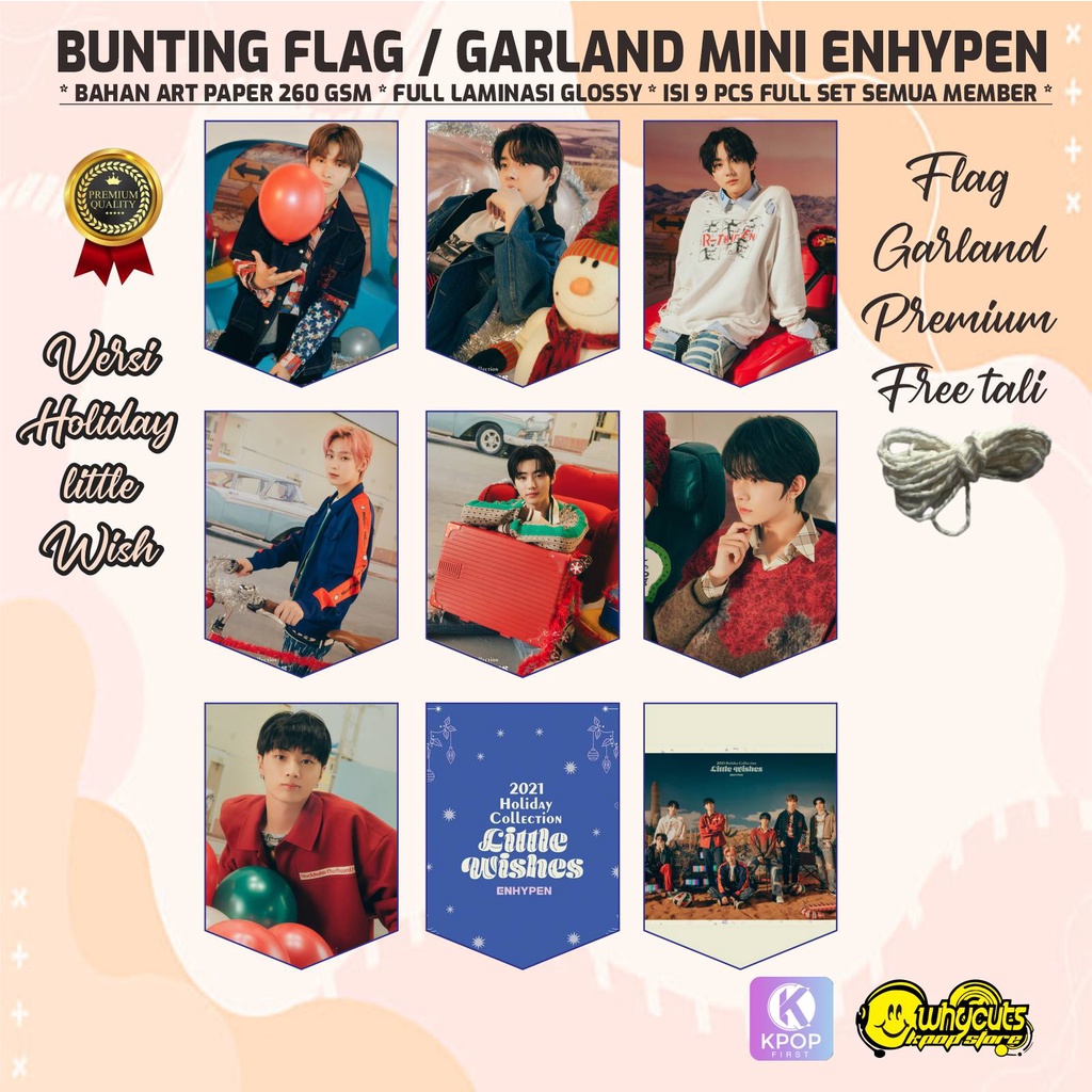 BUNTING FLAG GARLAND PREMIUM ENHYPEN / FULL PRINT 1 SISI / FULL LAMINASI SUPER GLOSSY / ISI 9 PCS