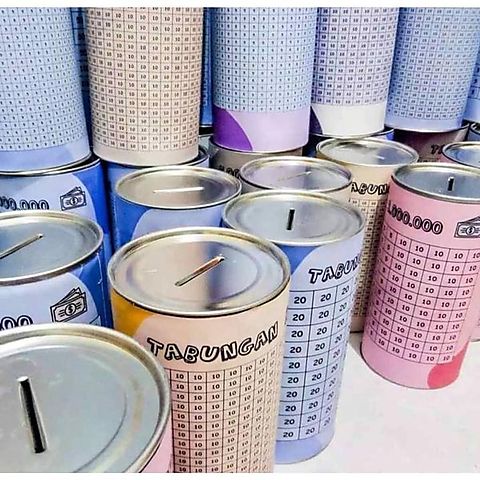 Jual Souvenir Tabungan Celengan Kaleng Target anak Viral Jumbo Murah di Makassar