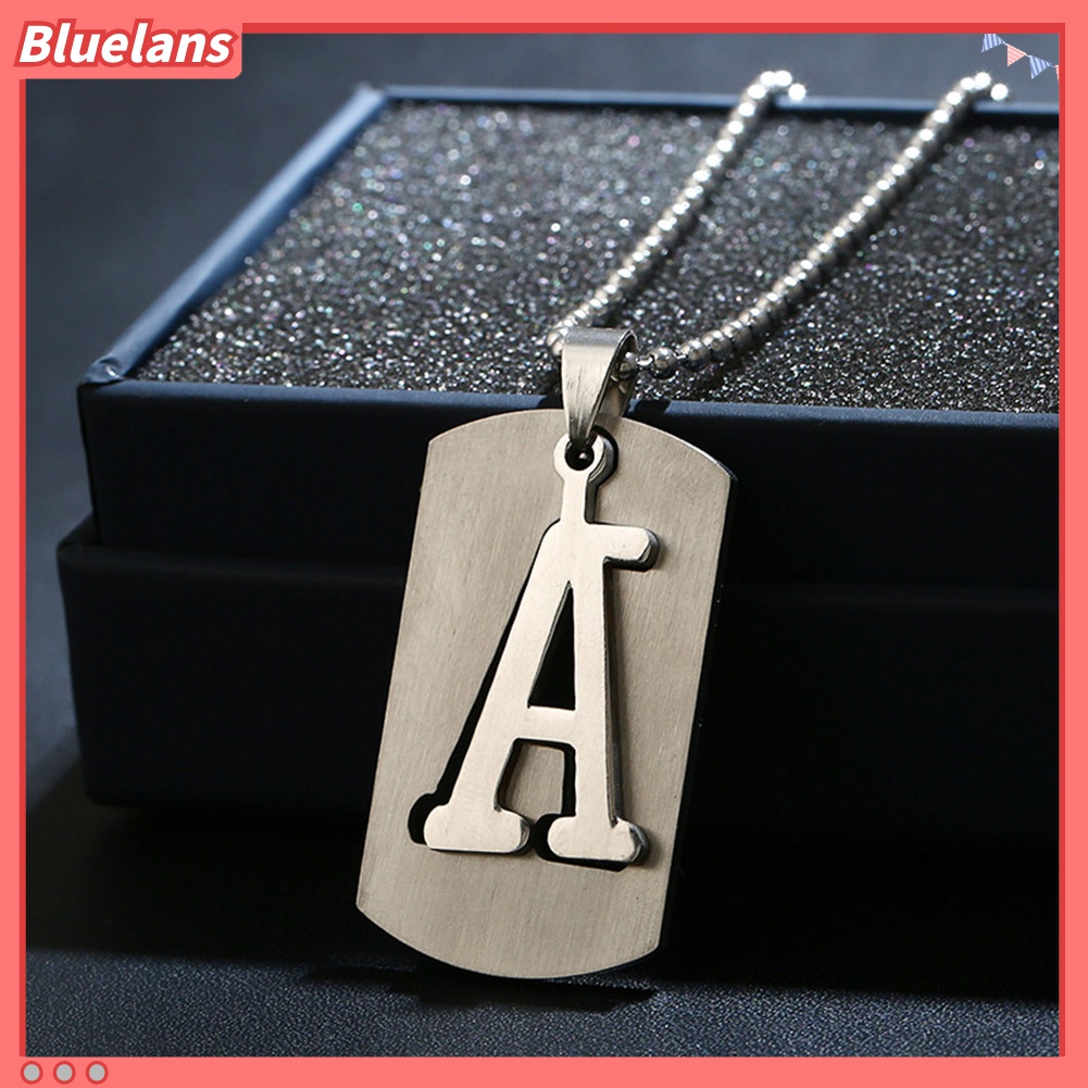 Kalung Rantai Manik-Manik Liontin 26 Huruf Alfabet Bahan Stainless Steel Gaya Punk