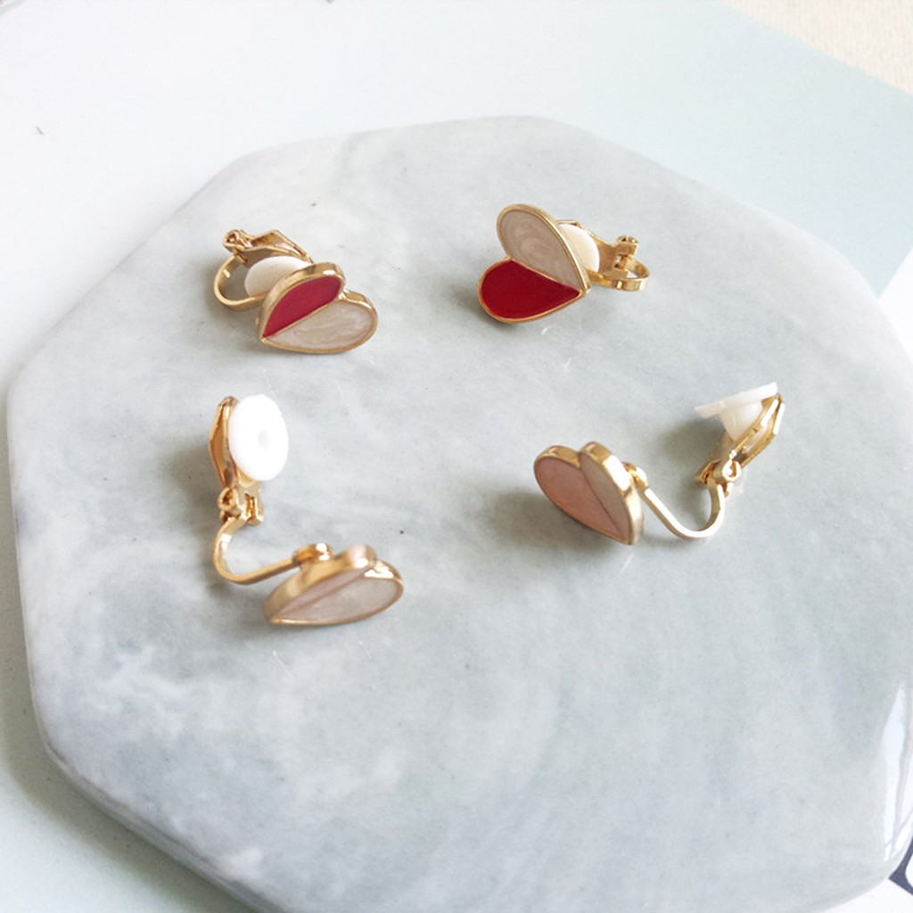 Anting wanita love panjang merah korean style-6