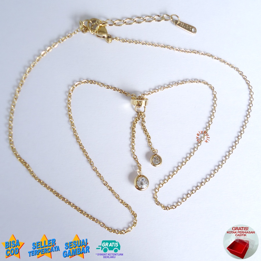 Lovelybutik Kalung Titanium Anti Karat Lapis Emas Marin4 Kalung Wanita Titanium Model Liontin Jurai Permata  BONUS TEMPAT PERHIASAN