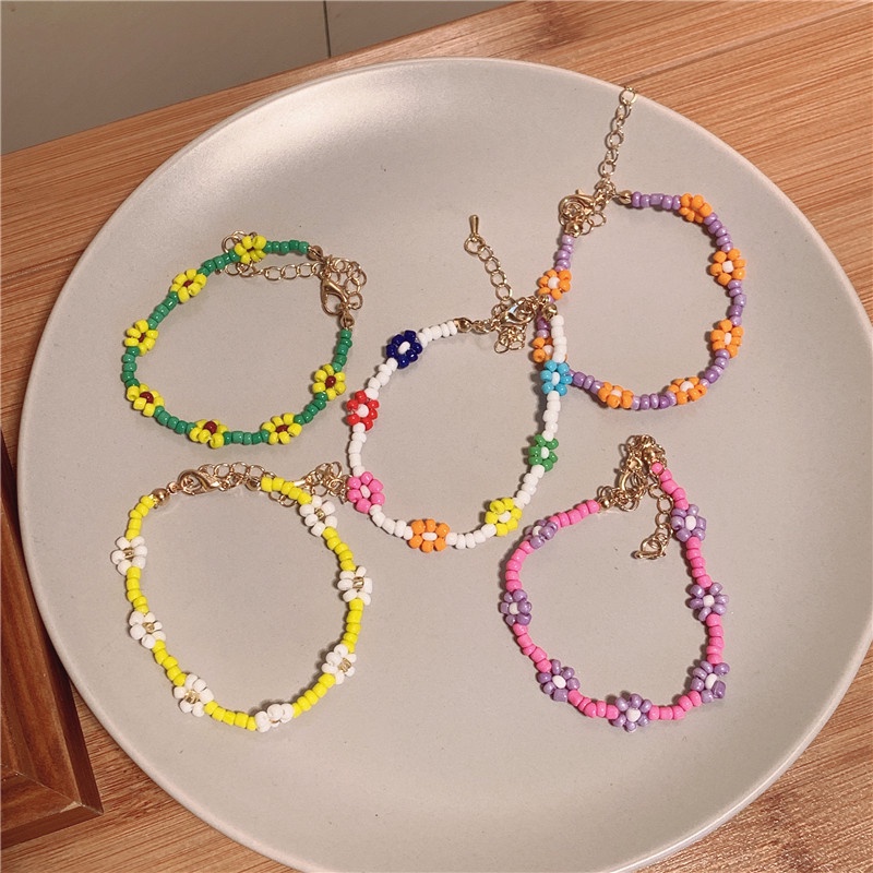 Korean Style Beads Bracelet Simple Sweet Cute Flower Bracelets for Women Fashion Accessories Jewelry