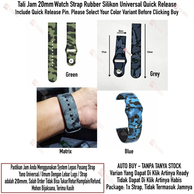 RMY Tali Jam Universal 20mm Quick Release Watch Strap Camo Army Rubber Silikon