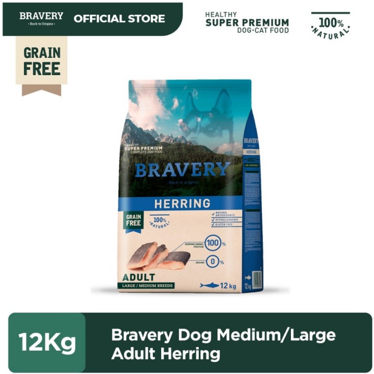 Bravery Medium / Large HERRING 12KG Adult Dry Dog Food Makanan Anjing Besar