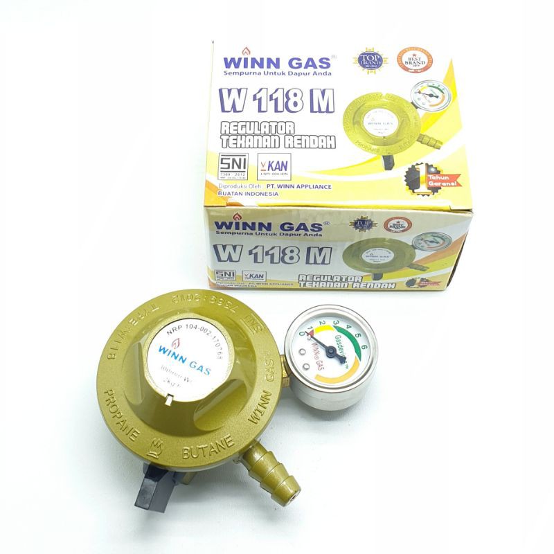 Regulator Gas Winn Gas W-118M + Meter Tekanan Rendah