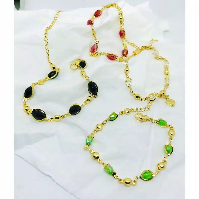 gelang tangan wanita //gelang kristal kombinasi lapis emas //perhiasan/gelang