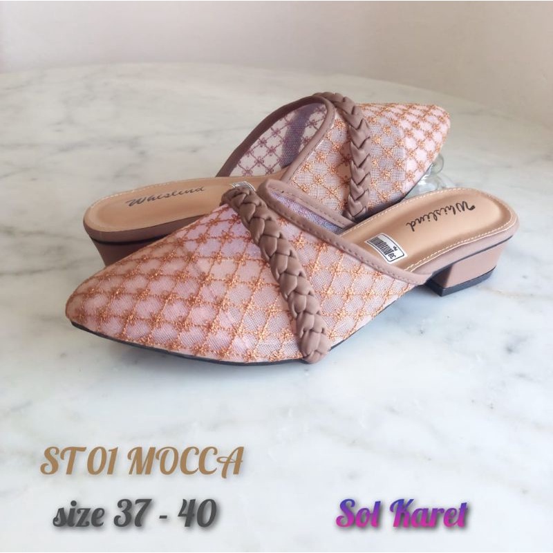 WHISLIND - SEPATU SENDAL SLOP MULES BROKAT JALA HAL 3 CM SOL KARET