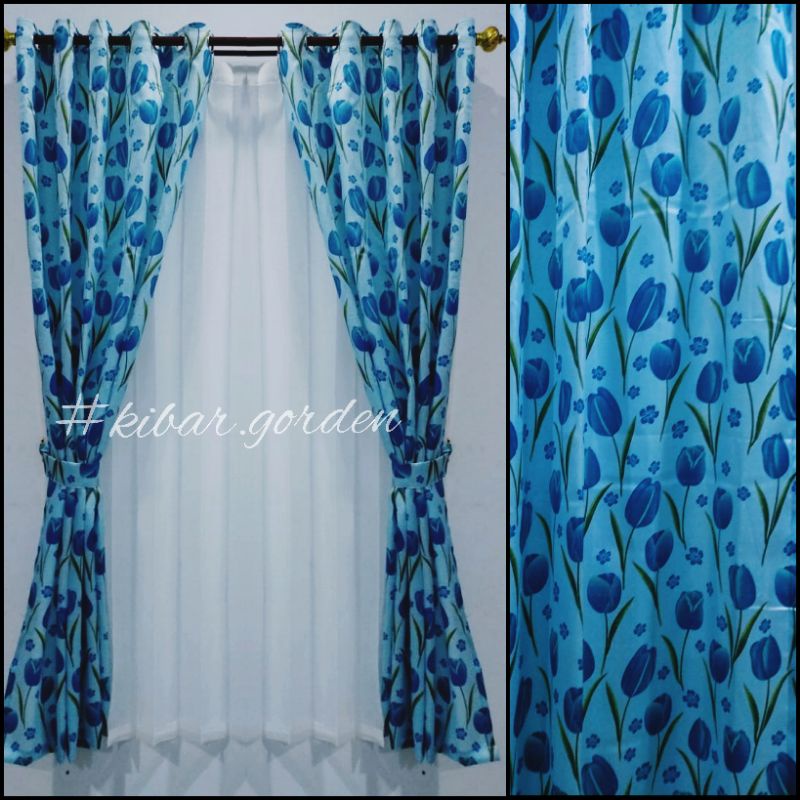 Gorden/hordeng murah motif bunga tulip, jendela kamar tidur