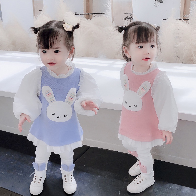 SSP77-Setelan Set Anak Perempuan Super Cute Fluffy Bunny