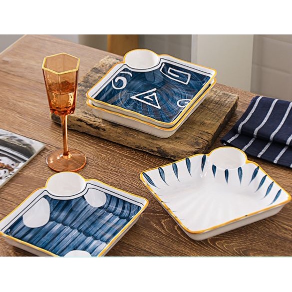 Piring Snack Persegi Keramik/ Piring Sekat Persegi Keramik