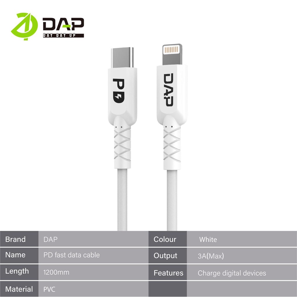 ( DAP ) Kabel Type C to LiGTNING 120 CM Original DAP Fast Charging D-CL120 Power Delivery 30W 3A Support LIGHTNING