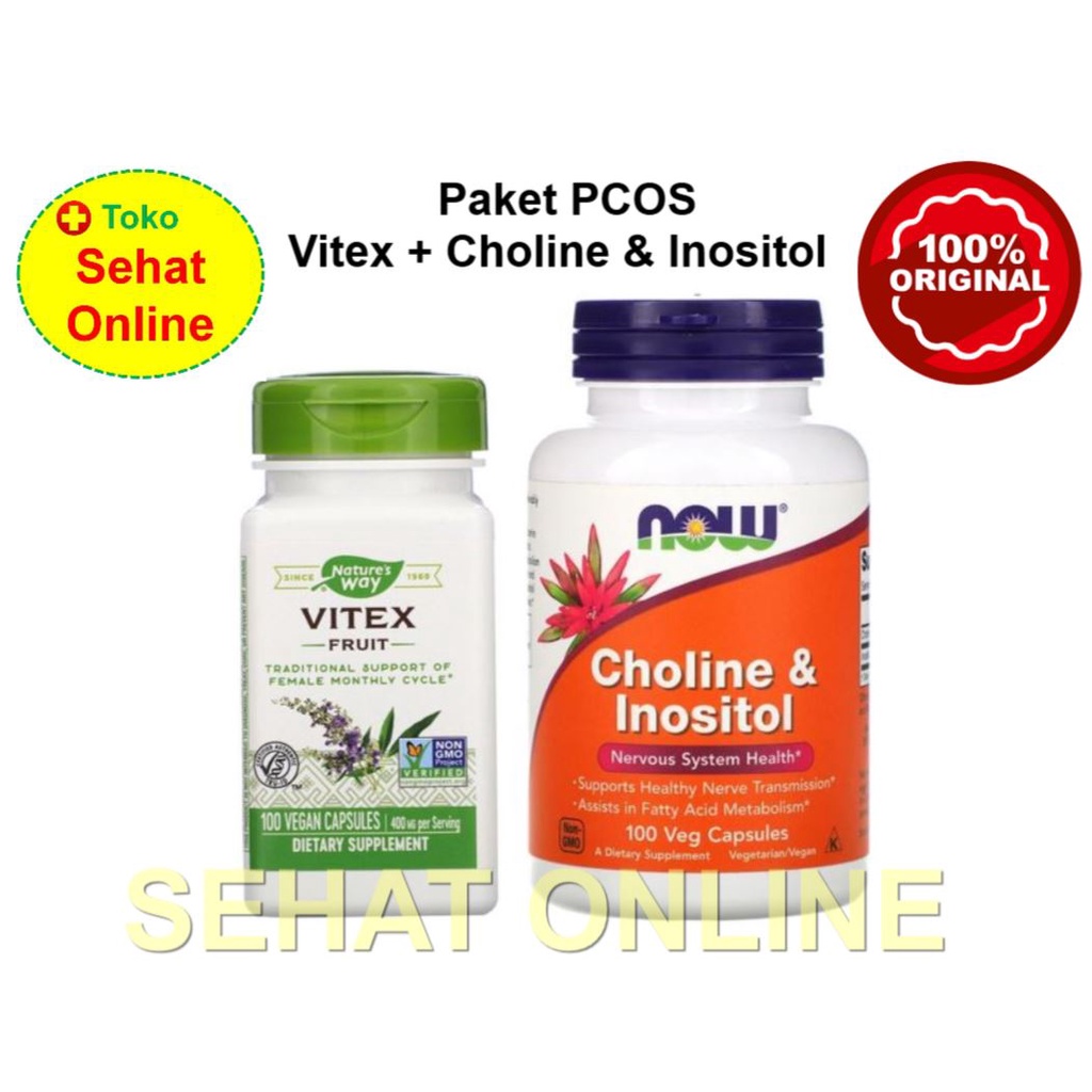 Paket PCOS Nature's Way Vitex 100 Vcaps + Now Foods Choline &amp; Inositol 100 Vcaps