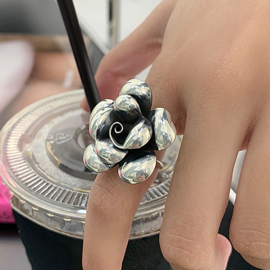 Hu Hu Hu Hu Hu Alat Bantu Pasang Kacamata♡ Cincin Model Terbuka Desain Bunga Untuk Wanita