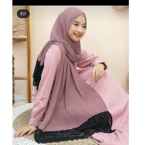 PASHMINA PRISKET LIDI RENDA Bahan ceruty babydoll Plisket Pelisket Pasmina Brukat Cantik Kekinian FR