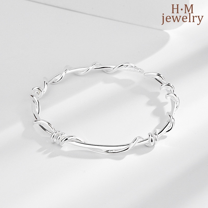 Gelang Tangan Sterling Silver 925 Desain Geometri Asimetris 2 Lilit Untuk Wanita