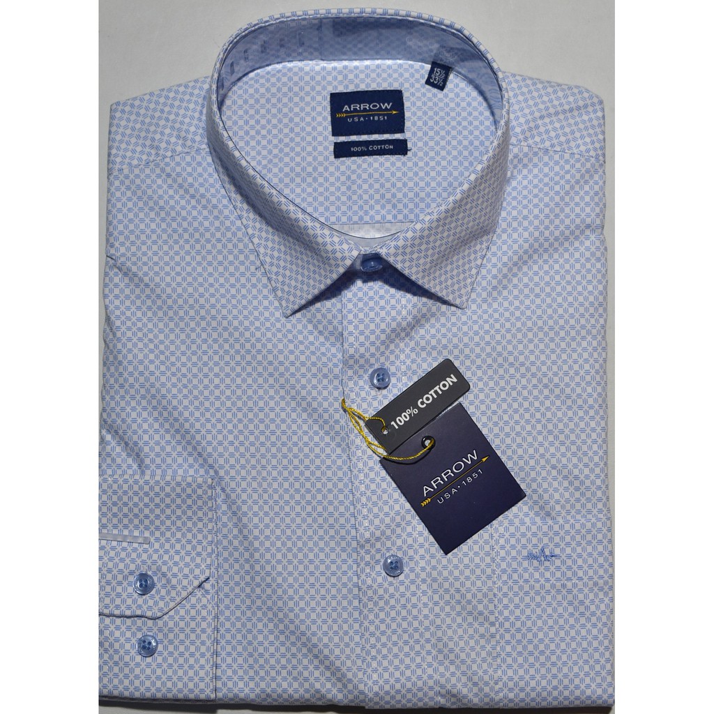 Kemeja Pria Formal Lengan Panjang ARROW Biru Motif Reguler CE94 ORI